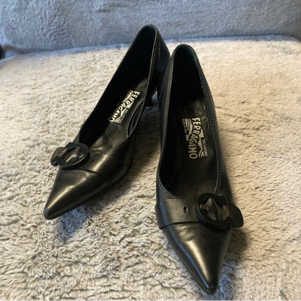 Salvatore Ferragamo black leather heels